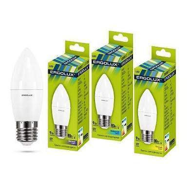 Ergolux свеча C35 E27 9W(800lm 220°) 6500K 6K матовая 112x38 пластик/алюм. LED-C35-9W-E27-6K (арт. 659292)