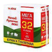 Бумага туалетная "МЯГКИЙ РУЛОНЧИК ЛЮКС" белая, 100% целлюлоза, спайка 32 рулона по 45 метров, 1-слойная, LAIMA, 114736 (арт. 114736)