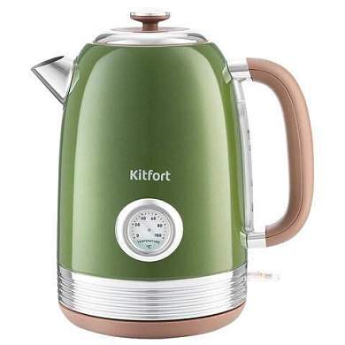 Чайник KITFORT КТ-6110, 1,7 л, 2200 Вт, закрытый нагревательный элемент, сталь, зеленый/бежевый (арт. 455993)