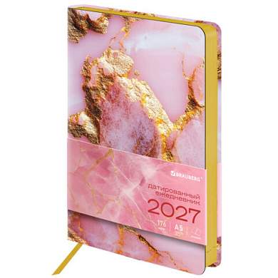 Ежедневник датированный 2027, А5, 138x213 мм, BRAUBERG "Vista", под кожу, гибкий, "Pink marble", 117983 (арт. 117983)