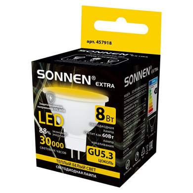 Лампа светодиодная SONNEN EXTRA, 8 (70) Вт, GU5.3, софит, теплый белый, 30000 ч, LED MR16-GU5.3-8W-2700, 457918 (арт. 457918)