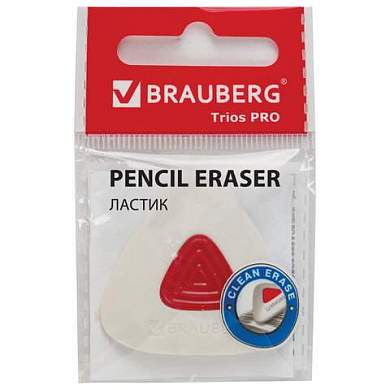 Ластик BRAUBERG "Trios PRO", 36х36х9 мм, белый, треугольный, красный пластиковый держатель, 229559 (арт. 229559)