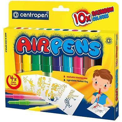 Фломастеры воздушные Centropen "AirPens Rainbow", 10цв.+4 трафарета, картон. упаковка (арт. 335987)