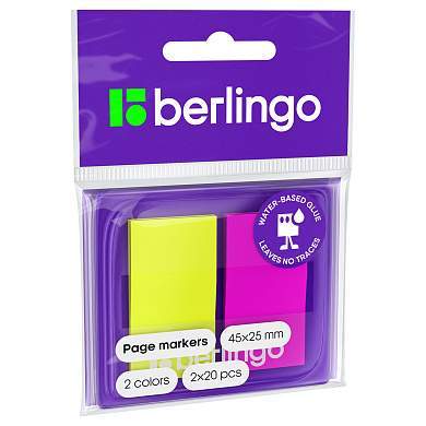 Флажки-закладки Berlingo 45*25мм, 20л*2 неоновых цвета, в диспенсере, европодвес (арт. 254405)