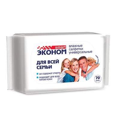 Салфетки влажные, 70 шт., ЭКОНОМ SMART, для всей семьи, 30024 (арт. 128662)