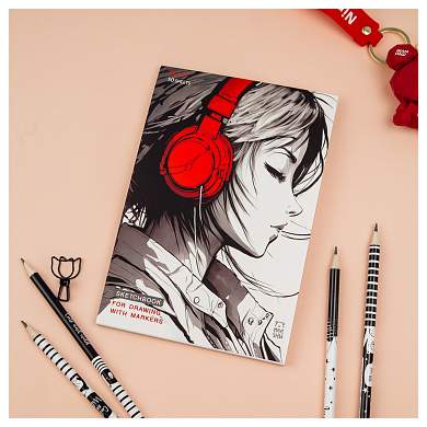 Скетчбук для рисования маркерами 50л. А5 на склейке MESHU "Girl and music", 90г/м2, soft touch (арт. 358384)