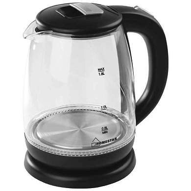 Чайник электр. HomeStar HS-1018 Черный (диск, 1,8л), 1,5кВт, стекло, пластик, подсветка 5966 (арт. 716723)
