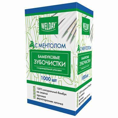 Зубочистки с ментолом бамбуковые 1000 шт. в индивидуальной упаковке, БЕЛЫЙ АИСТ, 607569, 85 (арт. 607569)