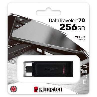 Флеш-диск 256 GB KINGSTON DataTraveler 70, разъем Type-C 3.2, черный, DT70/256GB (арт. 514066)