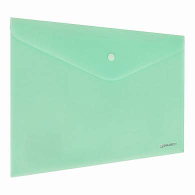 Папка-конверт с кнопкой BRAUBERG "Pastel", А4, матовая непрозрачная, мятная, ПРОЧНАЯ 0,2 мм, 272883 (арт. 272883)