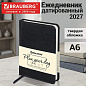 Ежедневник датированный 2027, МАЛЫЙ ФОРМАТ, 100х150 мм, А6, BRAUBERG "Imperial", под кожу, черный, 118210 (арт. 118210)