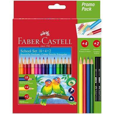 Карандаши цветные Faber-Castell, 18цв., трехгран., заточ.+ 4цв. + 2ч/г кар., картон, европодвес (арт. 286622)