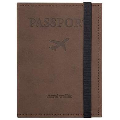Обложка для паспорта с карманами и резинкой, мягкая экокожа, "PASSPORT", коричневая, BRAUBERG, 238204 (арт. 238204)