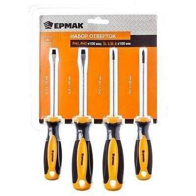 ЕРМАК Набор отверток 4 предм. 9986 ((+) PH1,(+) PH2x100,(-) SL5,(-) SL6x100) 651-059 (арт. 384971)