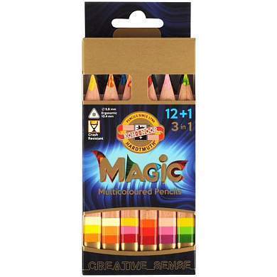Карандаши с многоцв. гриф. Koh-I-Noor "Magic", 13цв., утолщен, заточ, точилка+ластик, картон, европодвес (арт. 298310)
