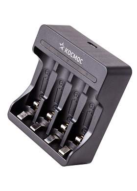 Зарядное устройство КОСМОС KOC903USB 1/4 шт AA/AAA Ni-MH (1800mA) от 2 часов, кабель USB 70см, черное, автомат (арт. 804187)