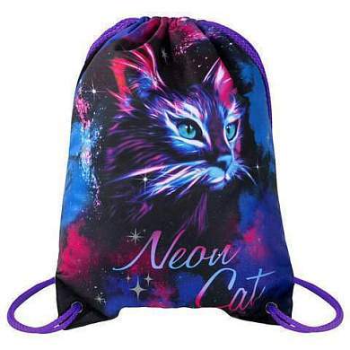 Мешок для обуви BRAUBERG PREMIUM, карман, подкладка, светоотражайка, 43х33 см, "Neon cat", 271621 (арт. 271621)