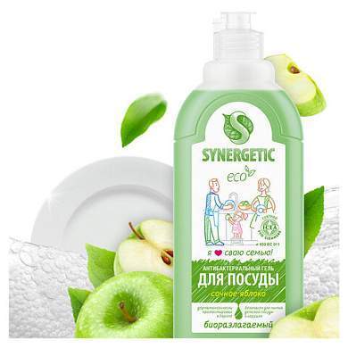 Гель для мытья посуды антибактериальный 500 мл, SYNERGETIC "Яблоко", 103052 (арт. 605559)