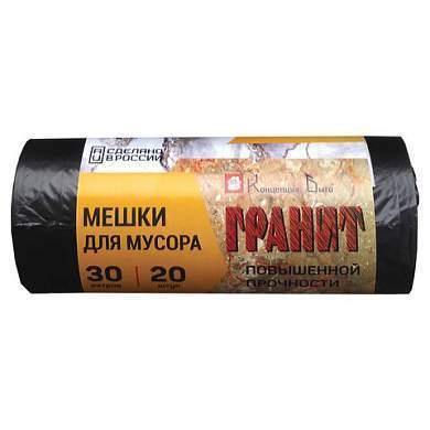 Мешки для мусора, 30 л, черные, в рулоне 20 шт., ПНД, 10 мкм, 50х60 см, прочные, КОНЦЕПЦИЯ БЫТА "Гранит", 0275 (арт. 600424)