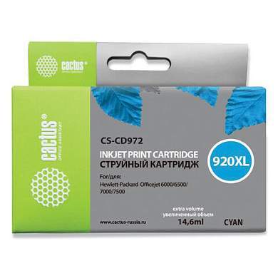 Картридж струйный CACTUS (CS-CD972) для HP Officejet 6000/6500/7000, голубой (арт. 361845)