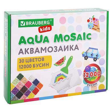 Аквамозаика 30 цветов 12000 бусин, с трафаретами, инструментами, аксессуарами, BRAUBERG KIDS, 664917 (арт. 664917)