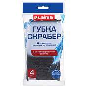 Губка-скрабер 11х10х1,5 см, поролон + металлическая оплетка, КОМПЛЕКТ 4 штуки, посуда, уборка, LAIMA, 700059 (арт. 700059)