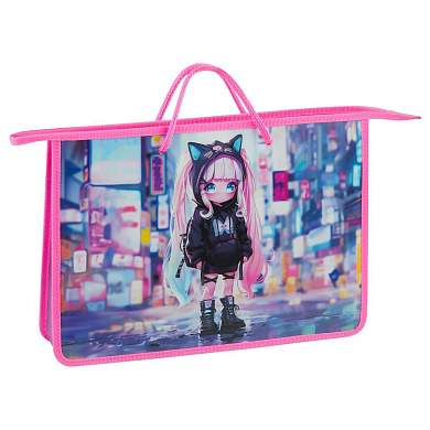 Папка с ручками А4 ArtSpace "Stylish girl", пластик, на молнии, 75мм (арт. 380306)