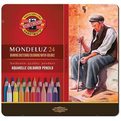 Карандаши акварельные Koh-I-Noor "Mondeluz", 24цв., заточен., метал. пенал (арт. 222184)