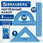 Набор чертежный BRAUBERG (линейка 15 см, треугольник, транспортир), синий, прозрачный, пенал, 210889 (арт. 210889)