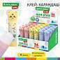 Клей-карандаш "Пастельные зверята: мышка, тигр, бегемот", 9 г, фигурный колпачок, BRAUBERG KIDS, 271140 (арт. 271140)