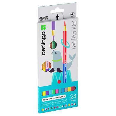 Карандаши цветные двусторонние Berlingo "SuperSoft. Duo", 24цв., 12шт., трехгр., заточ., европодвес (арт. 299040)