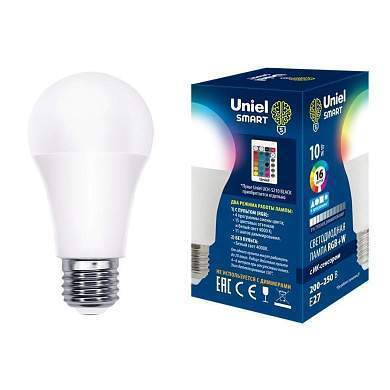 Uniel SMART RGB A60 E27 10W(800lm 270°) 4000K, ИК сенсор БЕЗ пульта в/к! LED-A60-10W/RGB/E27/REG (арт. 726324)