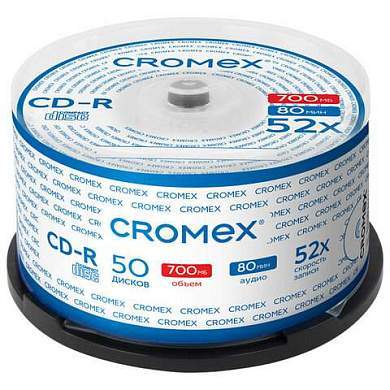 Диски CD-R CROMEX, 700 Mb, 52x, Cake Box (упаковка на шпиле), КОМПЛЕКТ 50 шт., 513772 (арт. 513772)