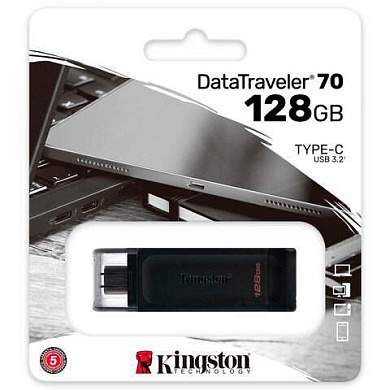 Флеш-диск 128 GB KINGSTON DataTraveler 70, разъем Type-C 3.2, черный, DT70/128GB (арт. 514065)
