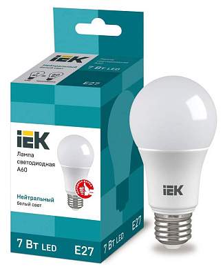 IEK ЛОН A60 E27 7W(630lm) 4000K 4K 108x60 матов. ECO LLE-A60-7-230-40-E27 (арт. 562402)
