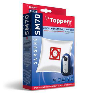 Мешок для пылесоса (пылесборник) синтетический TOPPERR SM 70, SAMSUNG, КОМПЛЕКТ 4 шт., 1406 (арт. 456437)