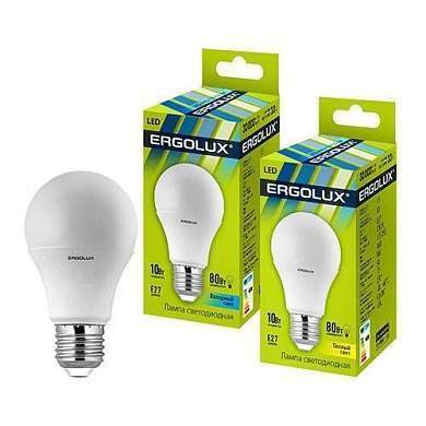 Ergolux ЛОН A60 E27 10W(880lm 270°) 4500K 4K матовая 110x60 пластик/алюм. LED-A60-10W-E27-4K (арт. 659310)