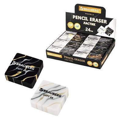 Ластик BRAUBERG "MARBLE", 34х34х11 мм, квадратный, экологичный ПВХ, ассорти, 272726 (арт. 272726)