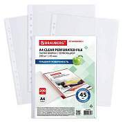 Папки-файлы перфорированные А4 BRAUBERG "STANDARD+", КОМПЛЕКТ 200 шт., гладкие, 45 мкм, 229663 (арт. 229663)