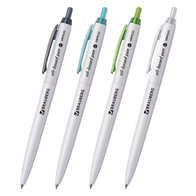Ручка шариковая масляная автоматическая BRAUBERG "Sky White", СИНЯЯ, клип ассорти, узел 0,7 мм, линия письма 0,35 мм, 142950 (арт. 142950)