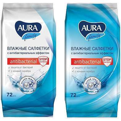 Салфетки влажные Aura "Family", 72шт., антибактериальные, для всей семьи (арт. 270195)