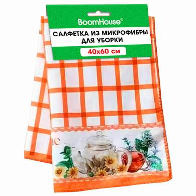 Салфетка из МИКРОФИБРЫ универсальная 40 х 60 см, оранжевая клетка, орнамент, 240г/м2, BOOMHOUSE, 700877 (арт. 700877)
