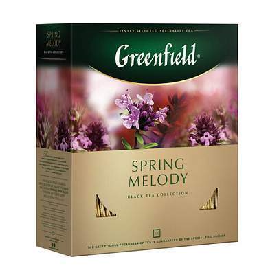 Чай GREENFIELD "Spring Melody" черный с чабрецом, мятой, смородиной, 100 пакетиков в конвертах по 1,5 г, 1065-09 (арт. 620394)