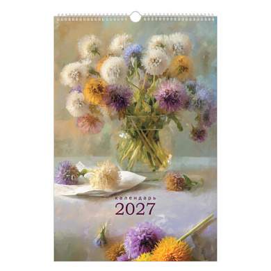 Календарь на гребне с ригелем 2027 г.,12 листов, 30x45 см, BRAUBERG, "Цветы", 118393 (арт. 118393)