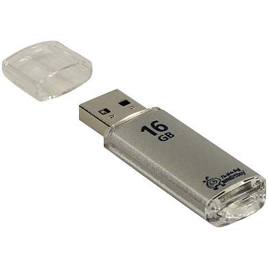 Память Smart Buy "V-Cut" 16GB, USB 2.0 Flash Drive, серебристый (металл. корпус ) (арт. 222379)