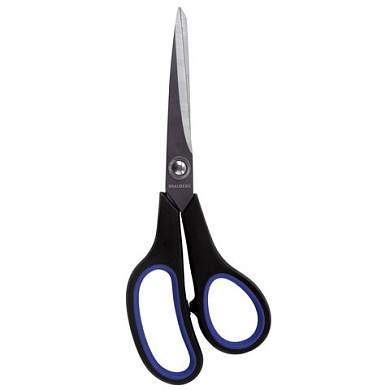 Ножницы BRAUBERG "Soft Grip", 216 мм, черно-синие, резиновые вставки, 3-х сторонняя заточка, 230763 (арт. 230763)