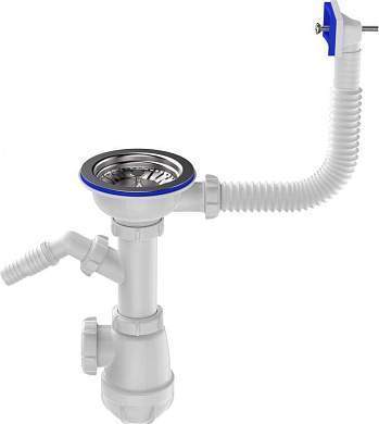 Aquant Сифон для кухни 3 1/2''х40 с метал.решеткой, отвод для стир.машины, прямоуг.перелив,B0146-13-MR (арт. 876402)