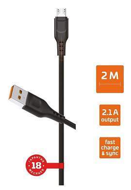 Кабель GoPower GP01M USB(A)шт. - microUSBшт. 1 м 2,4A ПВХ черный (1/800) (арт. 855265)