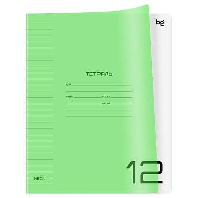 Тетрадь 12л., линия BG "UniTone. Neon", пластиковая обложка, неон салатовый (арт. 379117)
