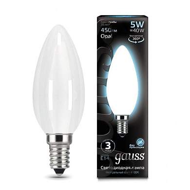 Gauss Filament Свеча E14 5W(450lm) 4100K 4K матов. 97x35 филамент (нитевидная), 103201205 (арт. 645958)